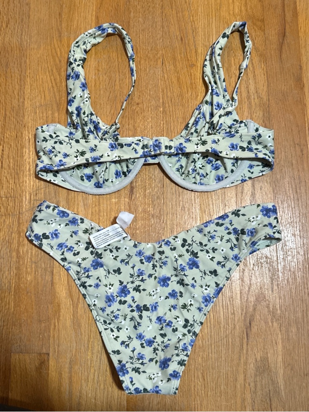 Abercrombie & Fitch Light Sage Floral Underwire Bikini with Blue Flowers